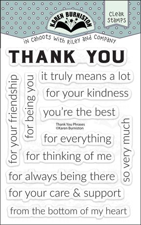 Clear stamps with various 'Thank You' phrases on a white background
