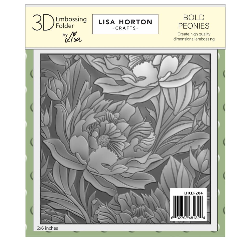 "Lisa Horton Crafts 3D Embossing Folder – Bold Peonies 5x7 inch for creating raised floral textures in cardmaking, scrapbooking, and papercrafts"