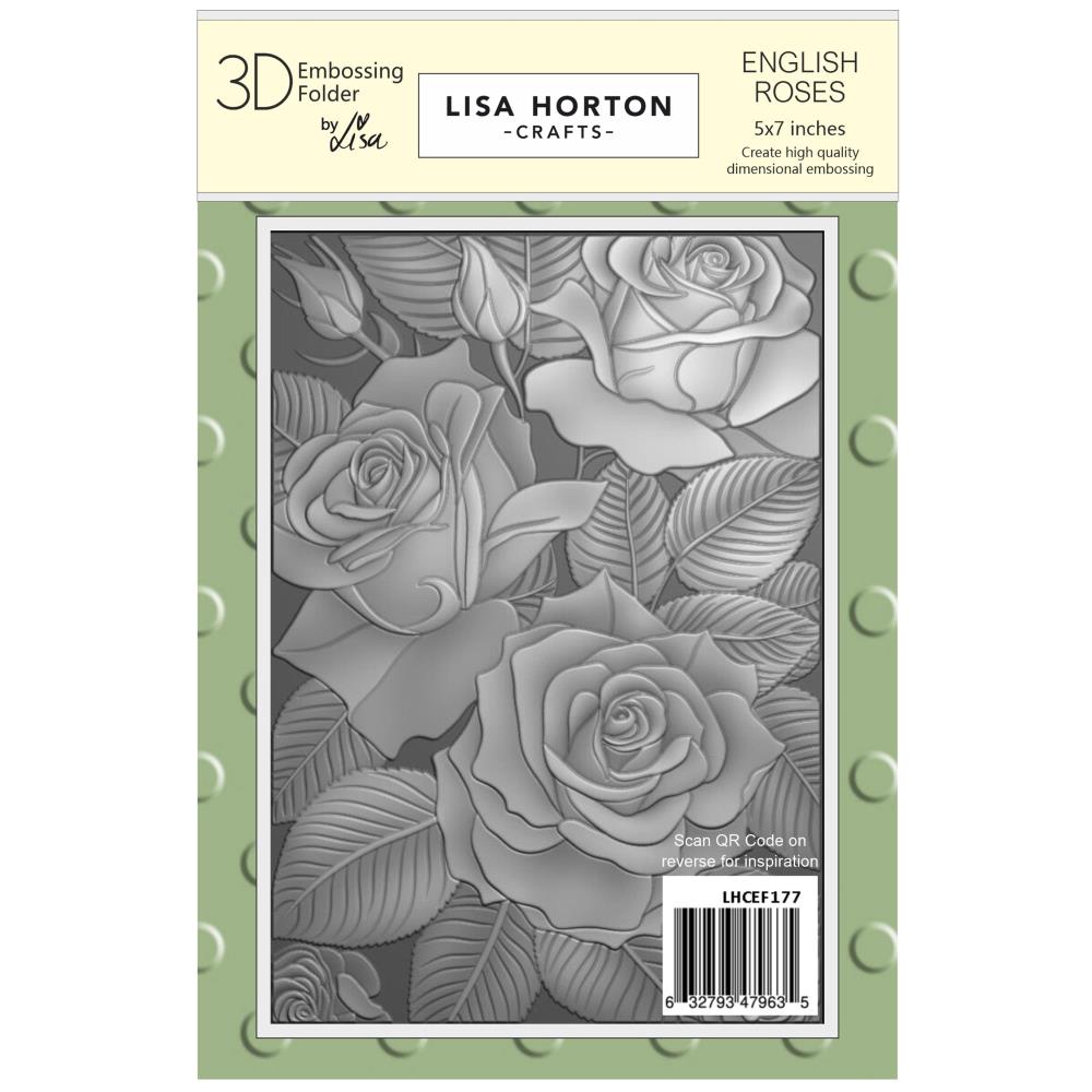 "Lisa Horton Crafts 3D Embossing Folder – English Roses 5x7 inch for creating raised rose textures in cardmaking, scrapbooking, and papercrafts"