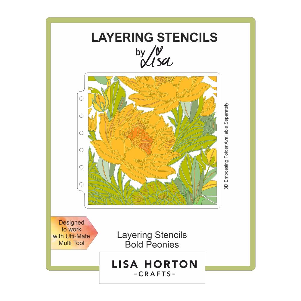 Lisa Horton Crafts Layering Stencil – Bold Peonies for layered floral designs in cardmaking, scrapbooking, and crafts