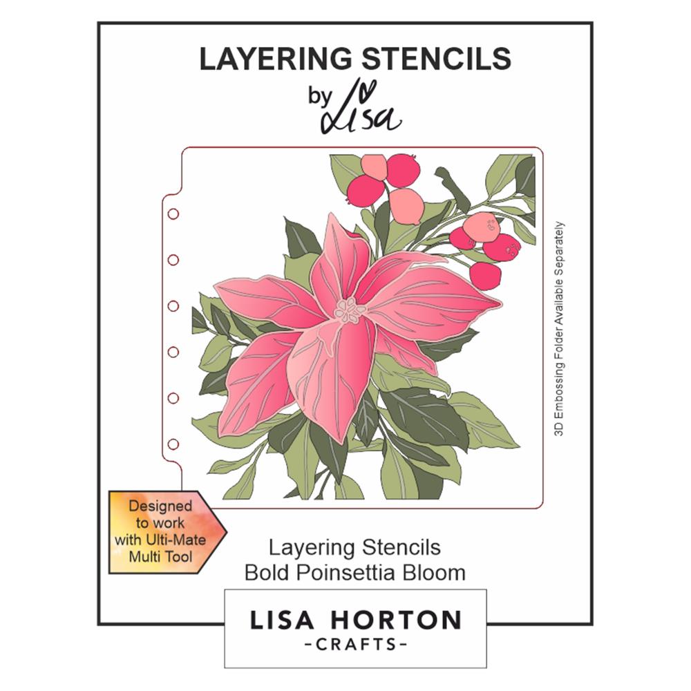 Lisa Horton Crafts Layering Stencil – Bold Poinsettia Bloom for layered Christmas floral designs in cardmaking, scrapbooking, and seasonal crafts