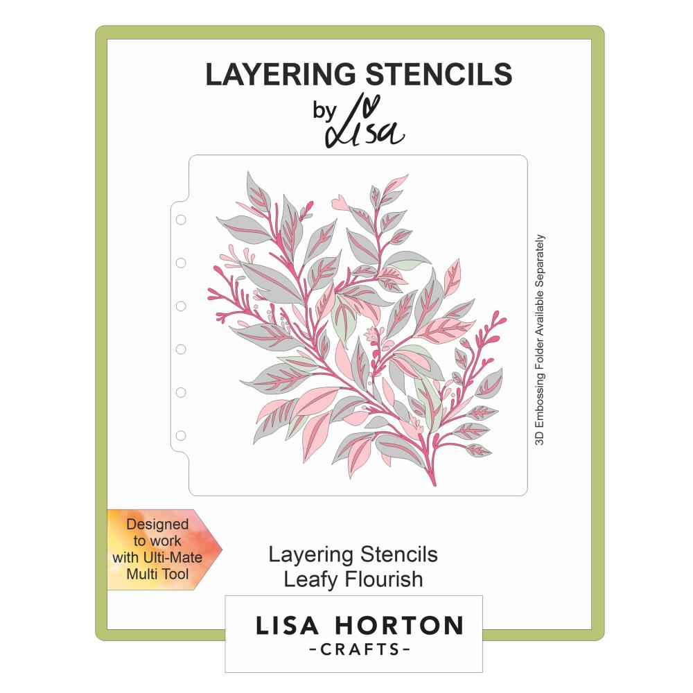 "Lisa Horton Crafts Layering Stencil – Leafy Flourish for layered botanical designs in cardmaking, scrapbooking, and papercrafts"