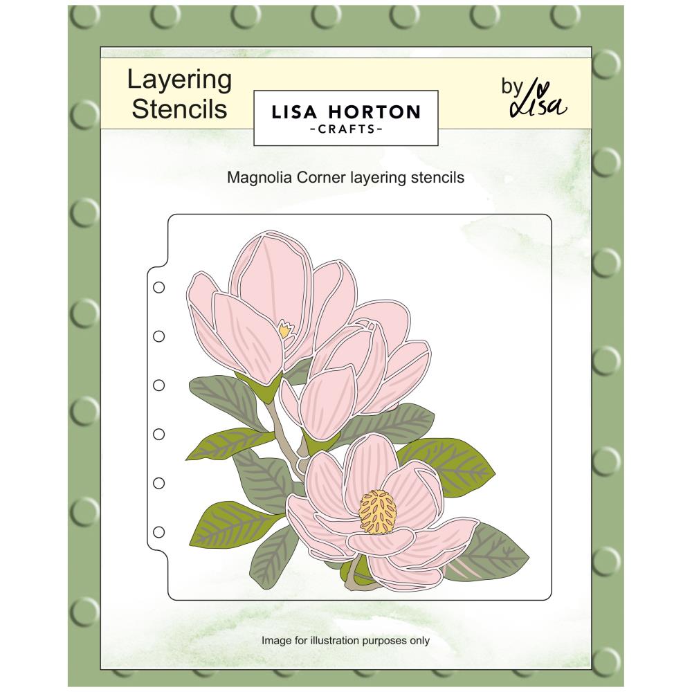 Lisa Horton Crafts Layering Stencil – Magnolia Corner for layered floral corner designs in cardmaking, scrapbooking, and papercrafts