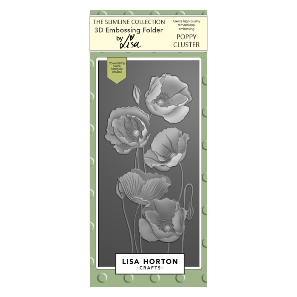 "Lisa Horton Crafts Slimline 3D Embossing Folder – Poppy Cluster for embossed floral textures on slimline cards, scrapbooking, and papercrafts"