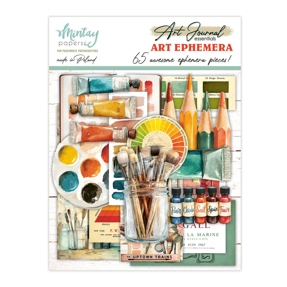Art supply ephemera on a white background