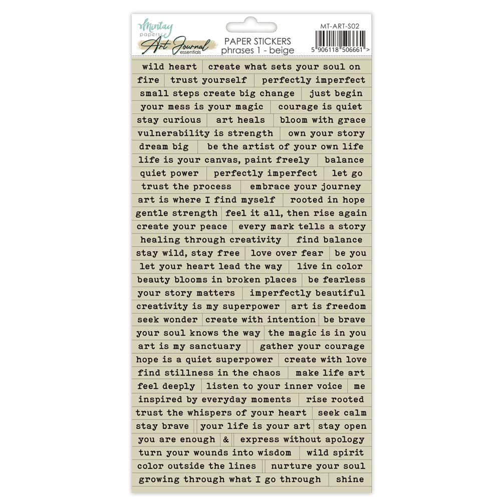 Beige with black writing stickers on a white background