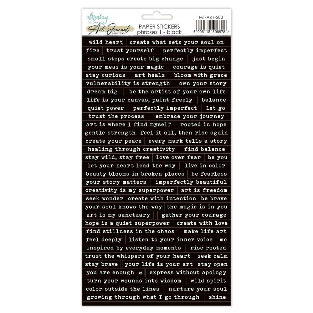 Black stickers, white writing on a white background