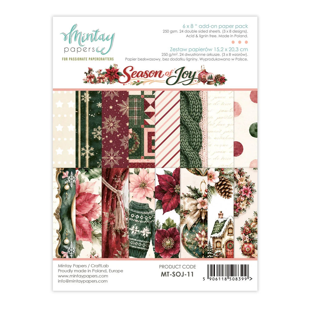 Pack of Christmas-themed paper sheets with decorative designs on a white background