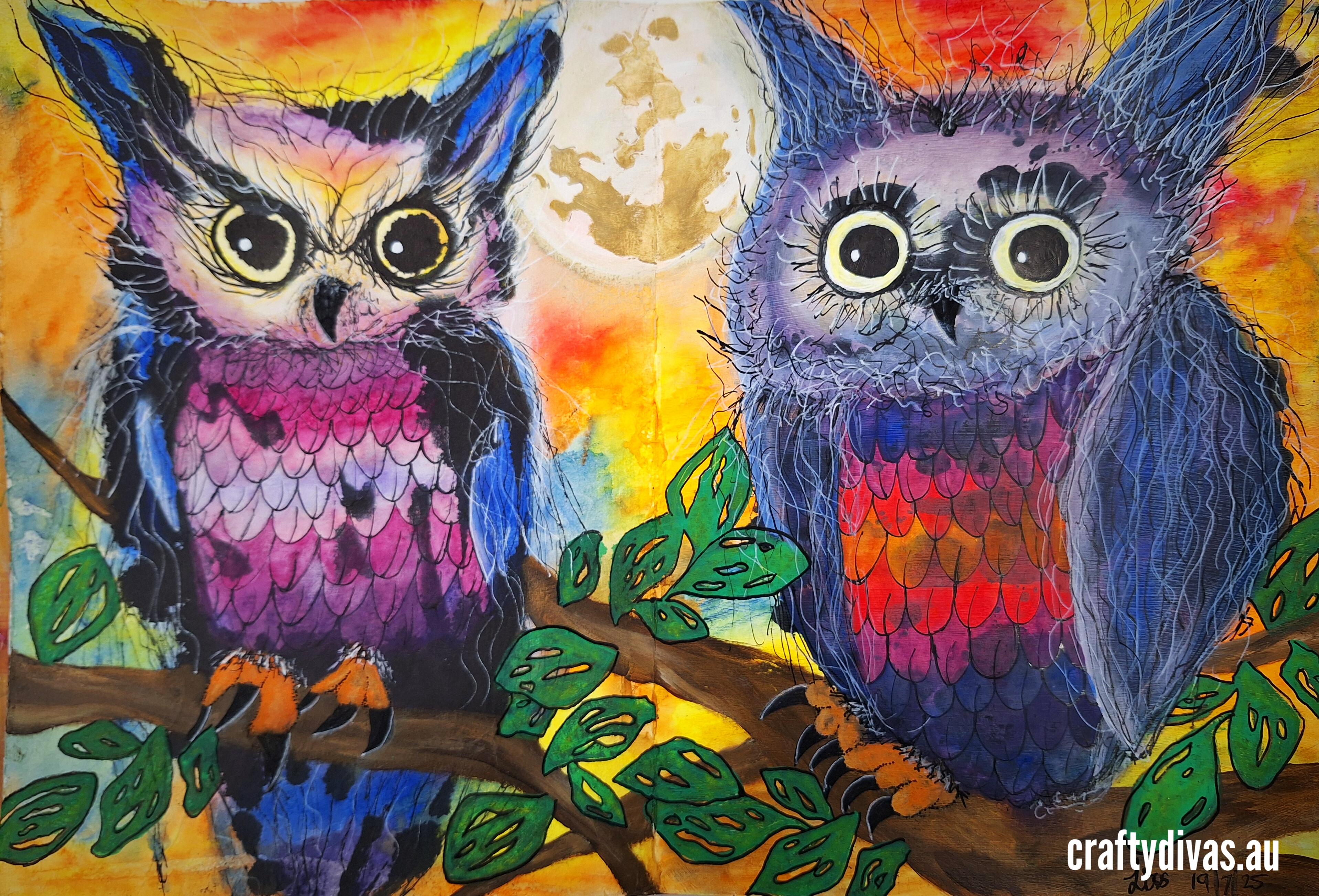 Art Journal Class: Mono Print Painty Owls - Friday 1st August