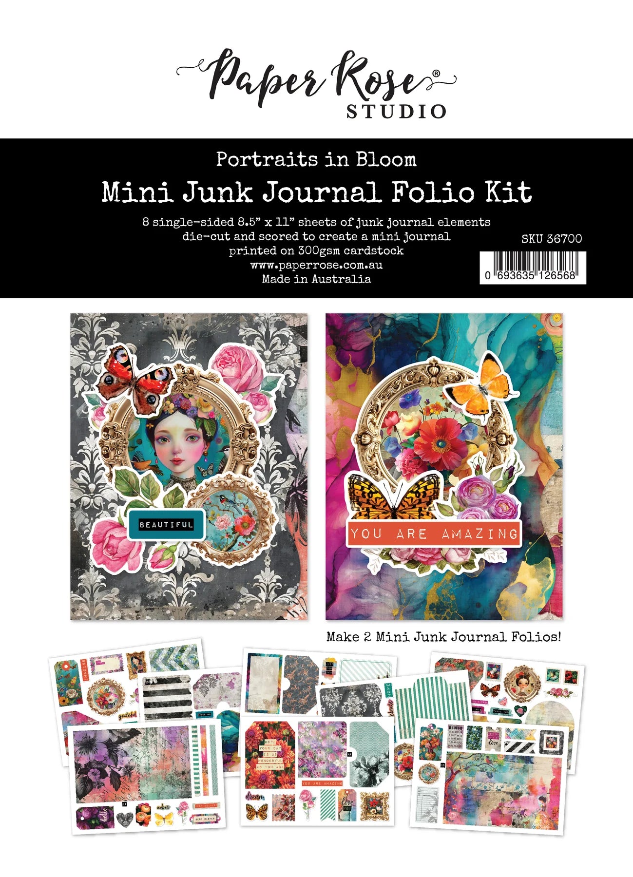 Paper Rose Studio - Portraits In Bloom - Mini Junk Journal Folio Kit