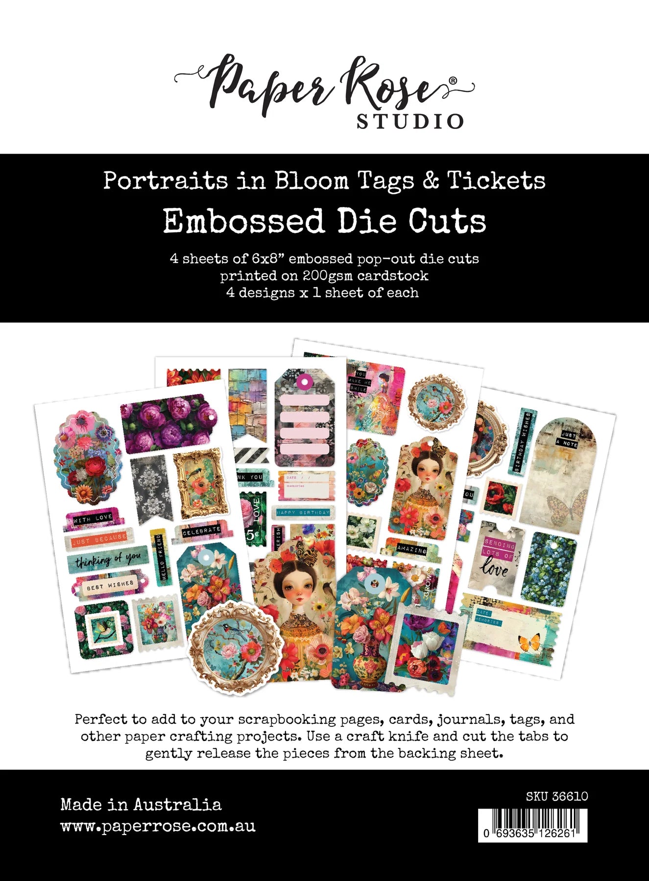 Paper Rose Studio - Portraits In Bloom Tags & Tickets - 6 x 8 Embossed Die Cuts
