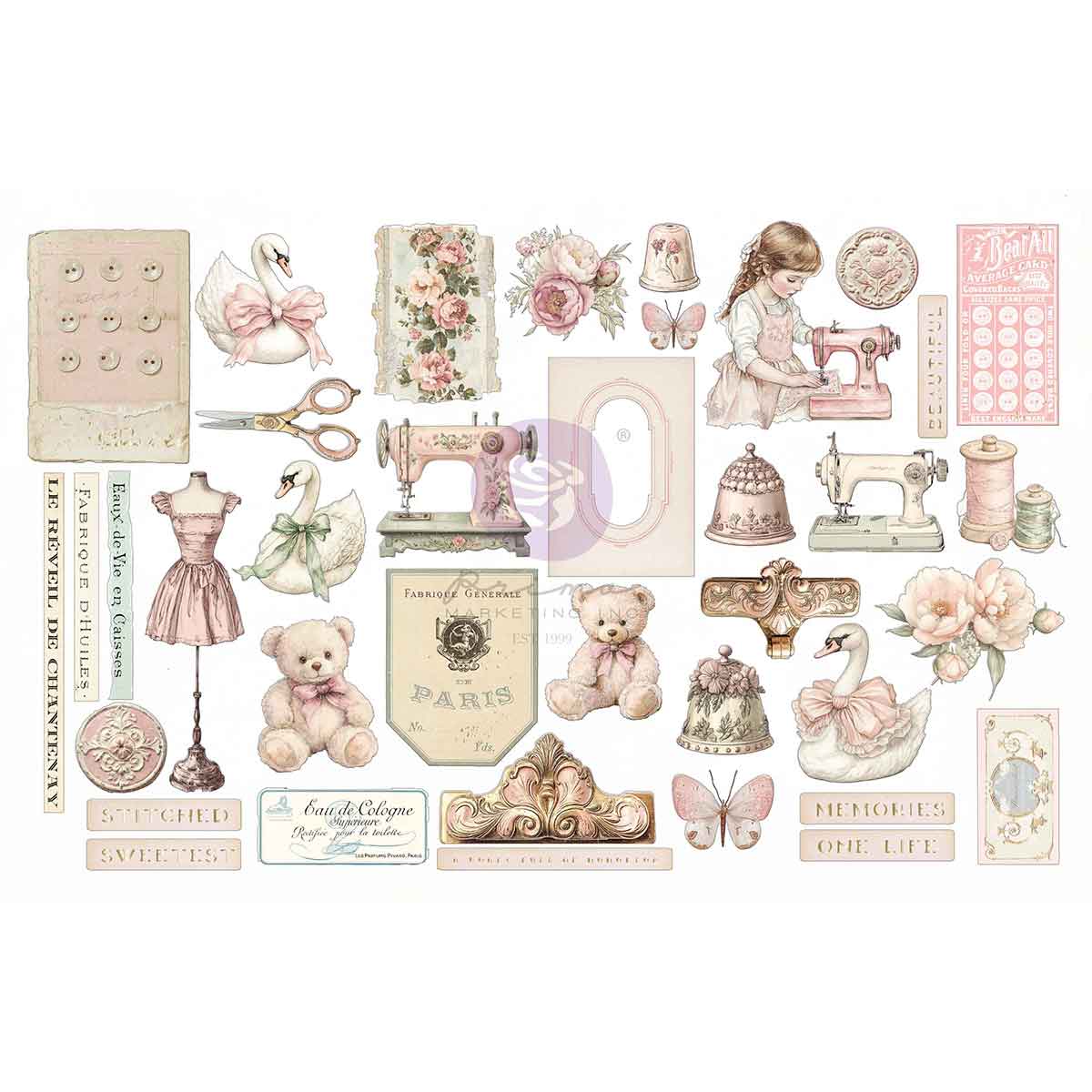 Prima Marketing Ephemera - Buttons & Keepsakes - Stitched Clippings