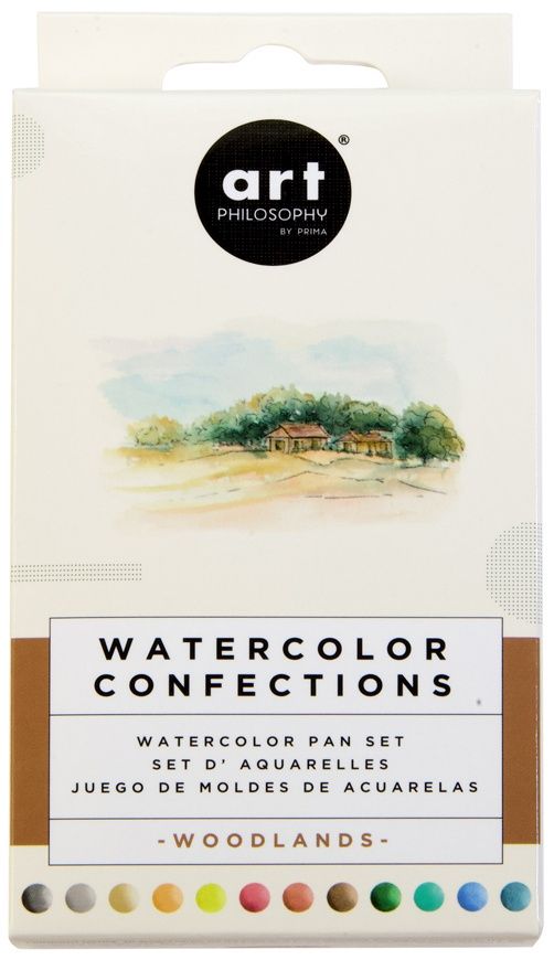 Packaging of Art Philosophy Watercolor Confections with watercolor pan set illustration.