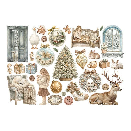 Stamperia Cardstock Ephemera Adhesive Paper Cut Outs - White Christmas