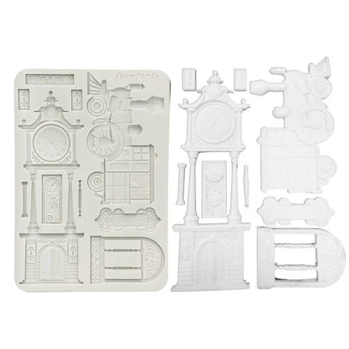 Stamperia Silicone Mould A5 - Garden Of Time - Train and Longcase Clock