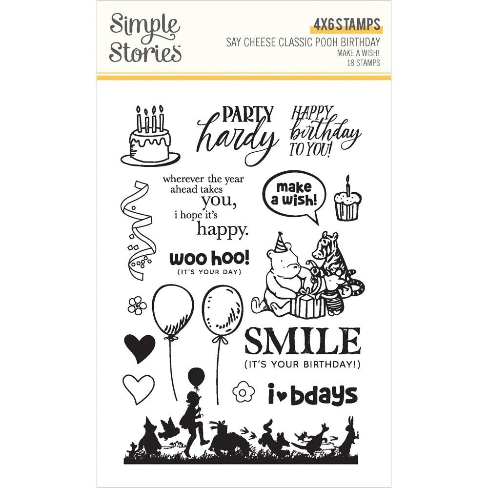 Simple Stories 4x6 Stamp - Say Cheese Classic Pooh Birthday Photopolymer Stamps - Make A Wish