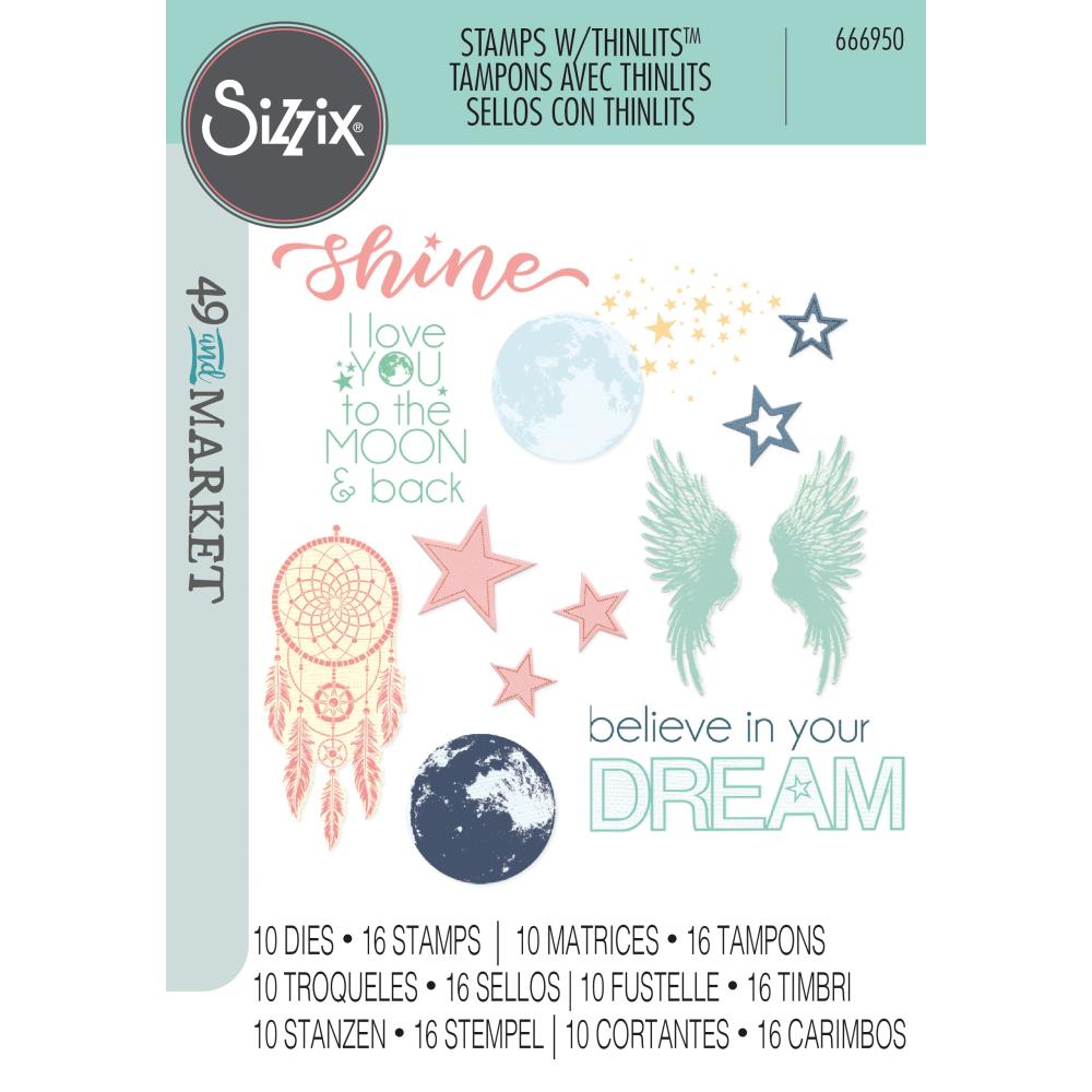 Sizzix Thinlits Die & A5 Stamp set 49 & Market - Starlight Dreams