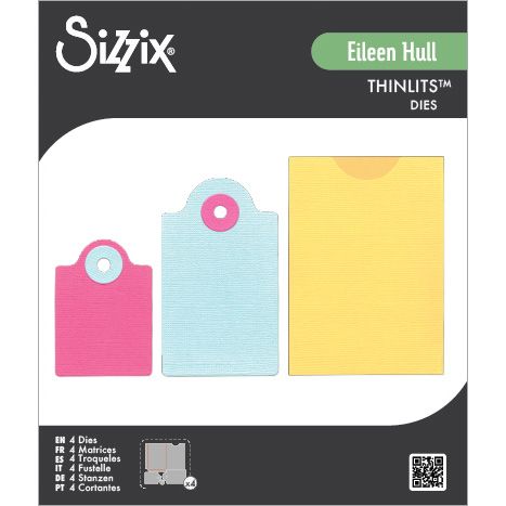 Sizzix Eileen Hull Thinlits Dies packaging with colorful die-cut shapes on a white background.