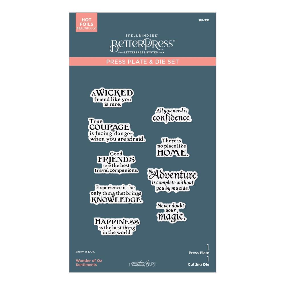 Spellbinders BetterPress press plate and die set with motivational phrases