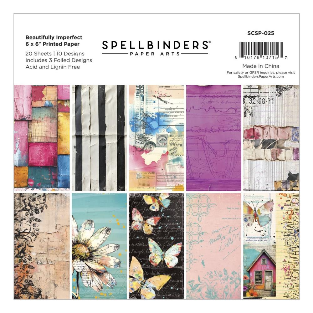Spellbinders paper art package with various patterned papers on a white background