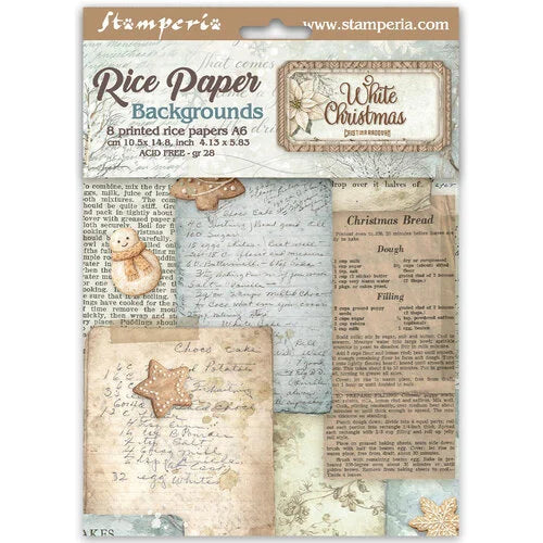 Stamperia Background Mini Rice Paper Sheets A6 - White Christmas