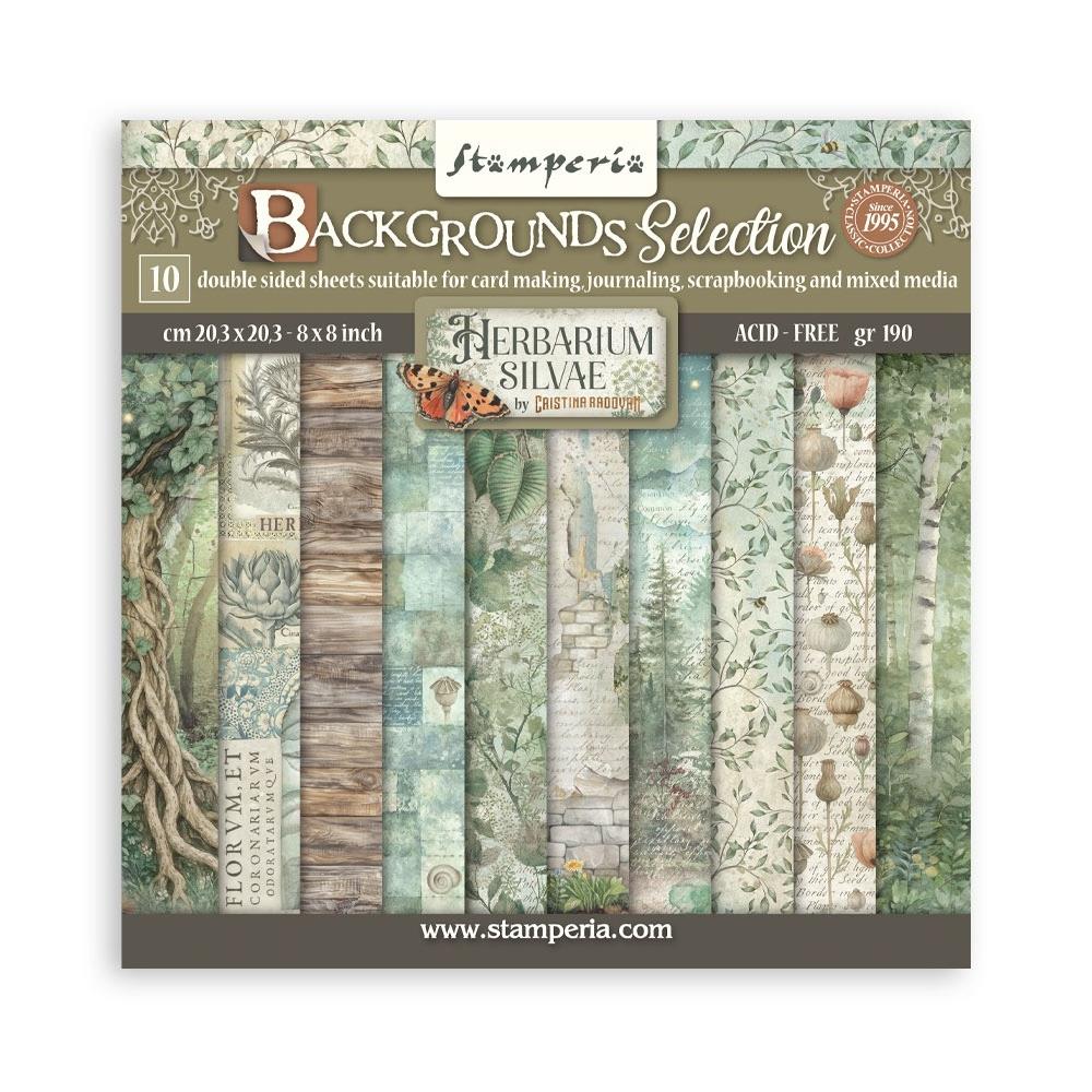 Stamperia Backgrounds Double-Sided Paper Pad 8x8 - Herbarium Silvae