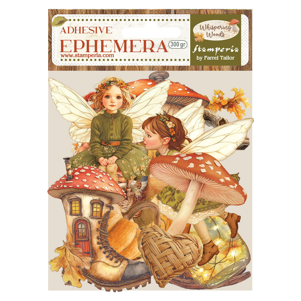 Adhesive ephemera pack with fairy and mushroom design, featuring Stamperia branding.