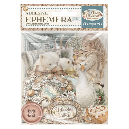 Adhesive ephemera pack with decorative elements and text on a white background