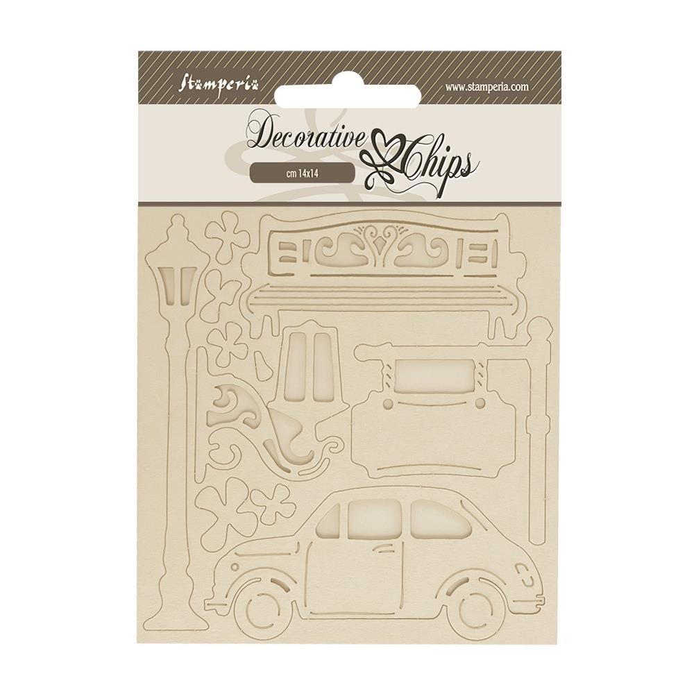 Stamperia Decorative Chips - Art Of Travelling Car