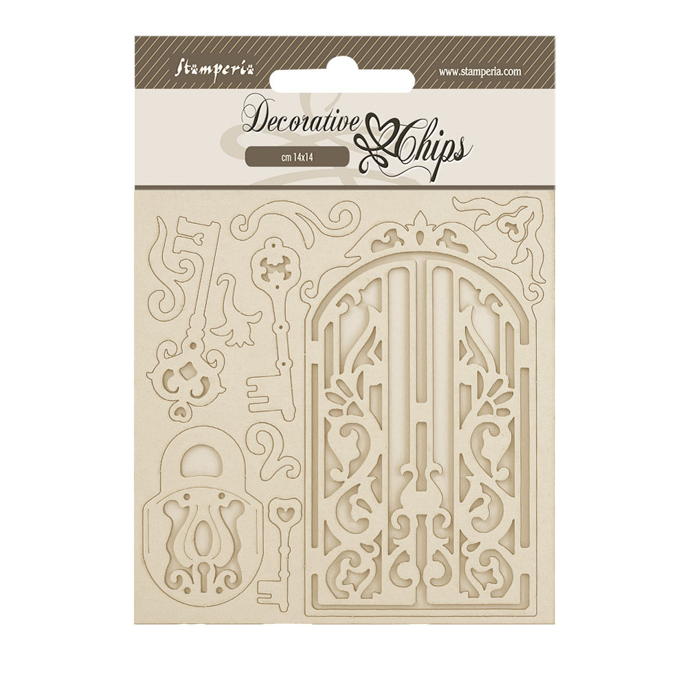 Stamperia Decorative Chips - Old Lace Gate and Key