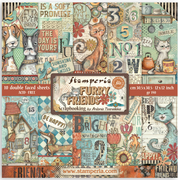 Stamperia Double-Sided Paper Pad 12x12 - Furry Friends