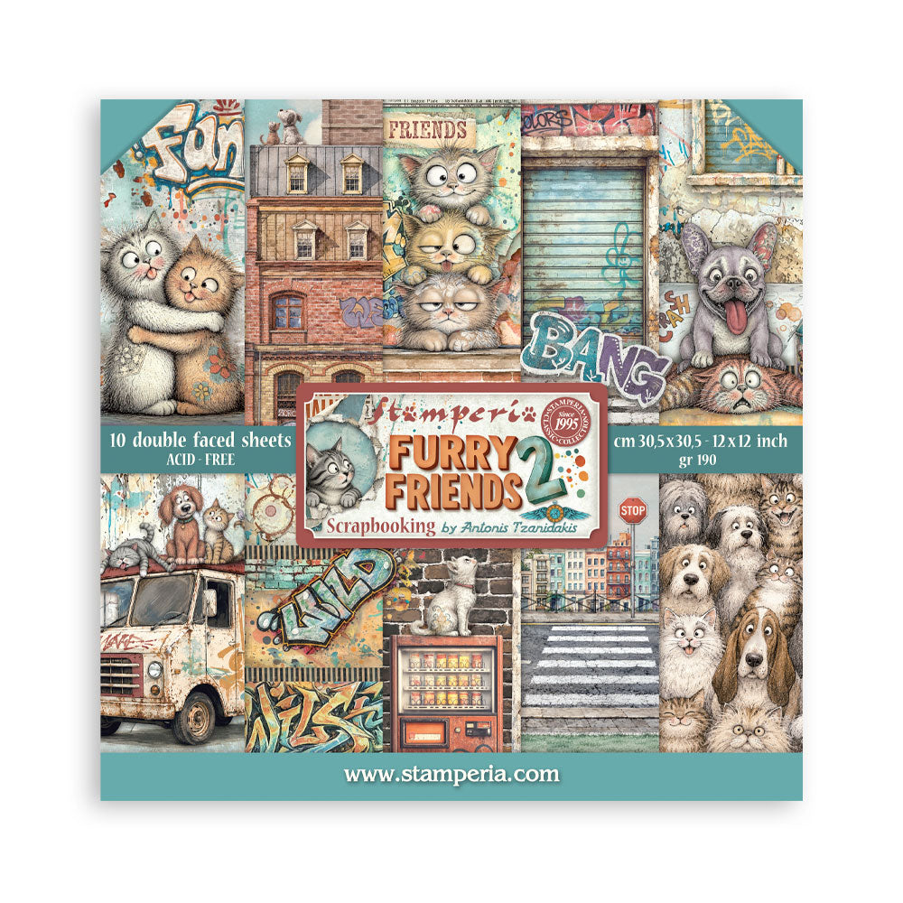 Stamperia Double sided Paper Pad with the Furry Friends 2 design.