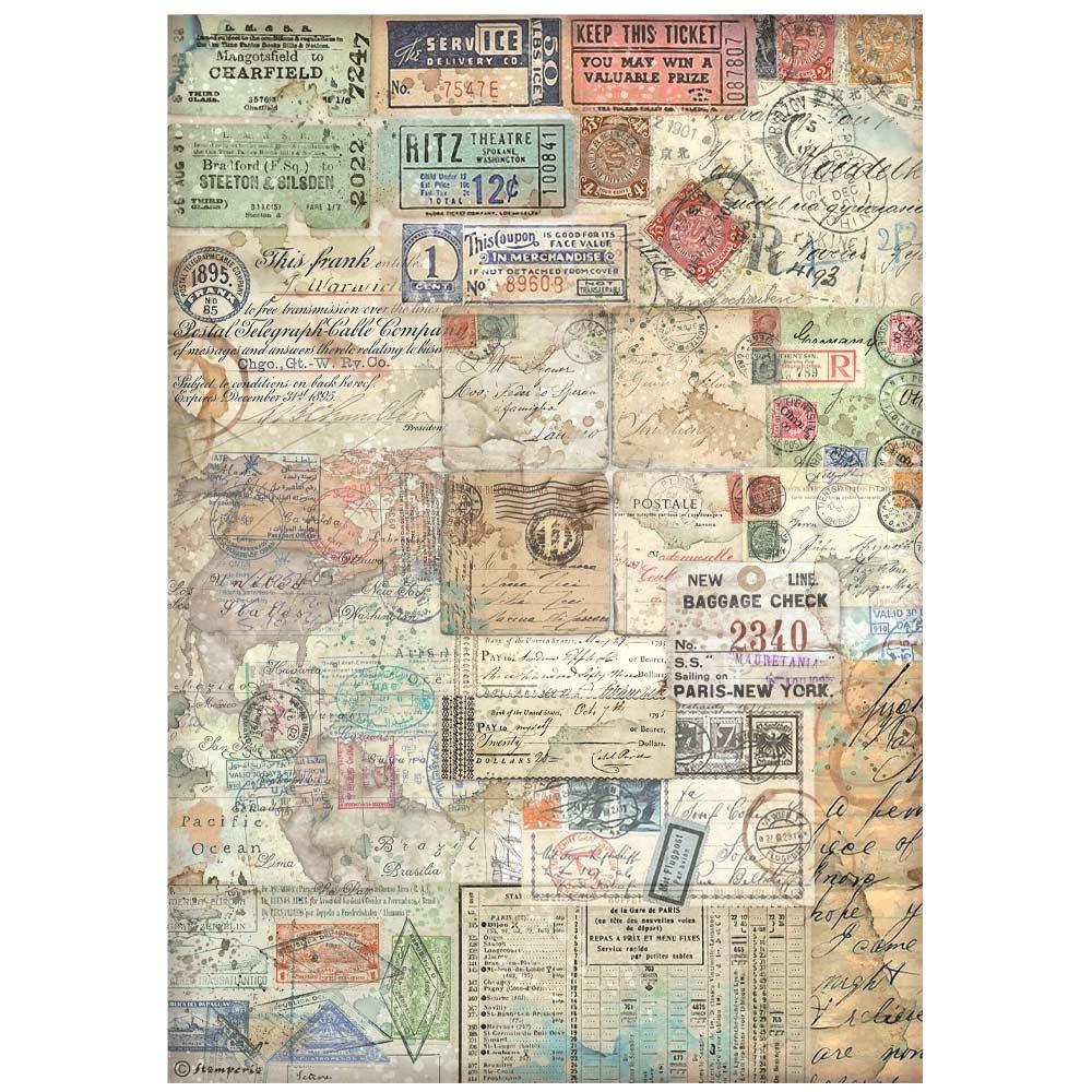 Stamperia Rice Paper Sheet A4 - Art Of Travelling Tickets