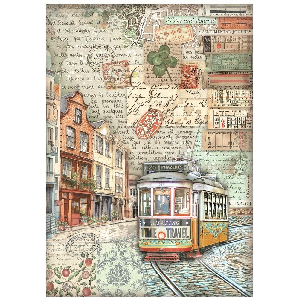 Stamperia Rice Paper Sheet A4 - Art Of Travelling Tram