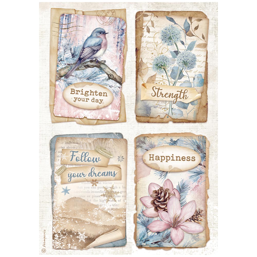 Stamperia Rice Paper Sheet A4 - Create Happiness Dewdrops 4 cards