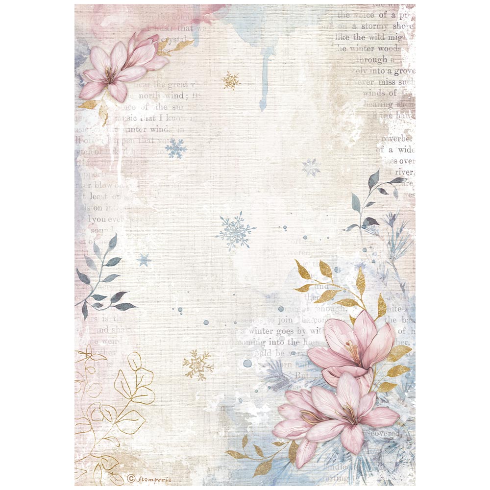 Stamperia Rice Paper Sheet A4 - Create Happiness Dewdrops Flower Corner