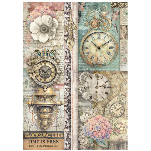 Two decorative wall clocks with floral and vintage designs on a white background.