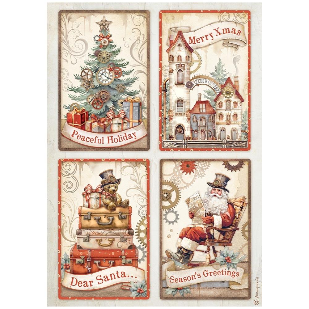 Stamperia Rice Paper Sheet A4 - Gear Up For Christmas 4 Cards