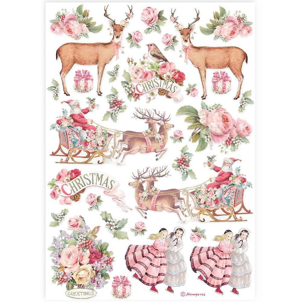 Stamperia Rice Paper Sheet A4 - Pink Christmas