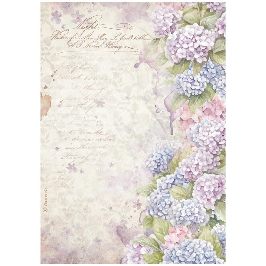 Stamperia Rice Paper Sheet A4 - Quiet Days Hydrangea
