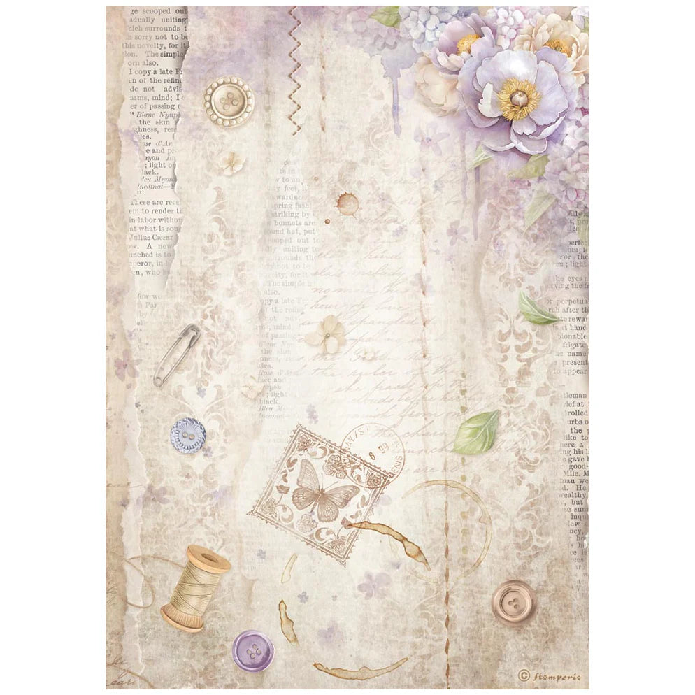 Stamperia Rice Paper Sheet A4 - Quiet Days Sewing