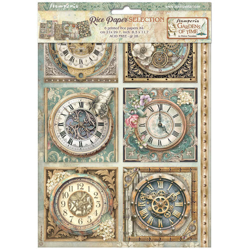 Rice paper with decorative clock designs on a white background
