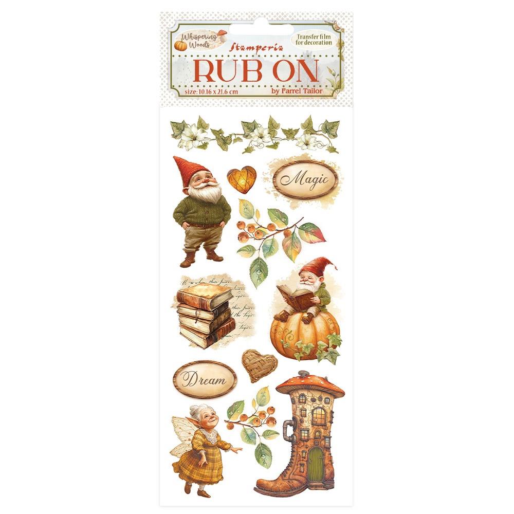 Decorative rub-on transfers with gnomes, pumpkins, and leaves