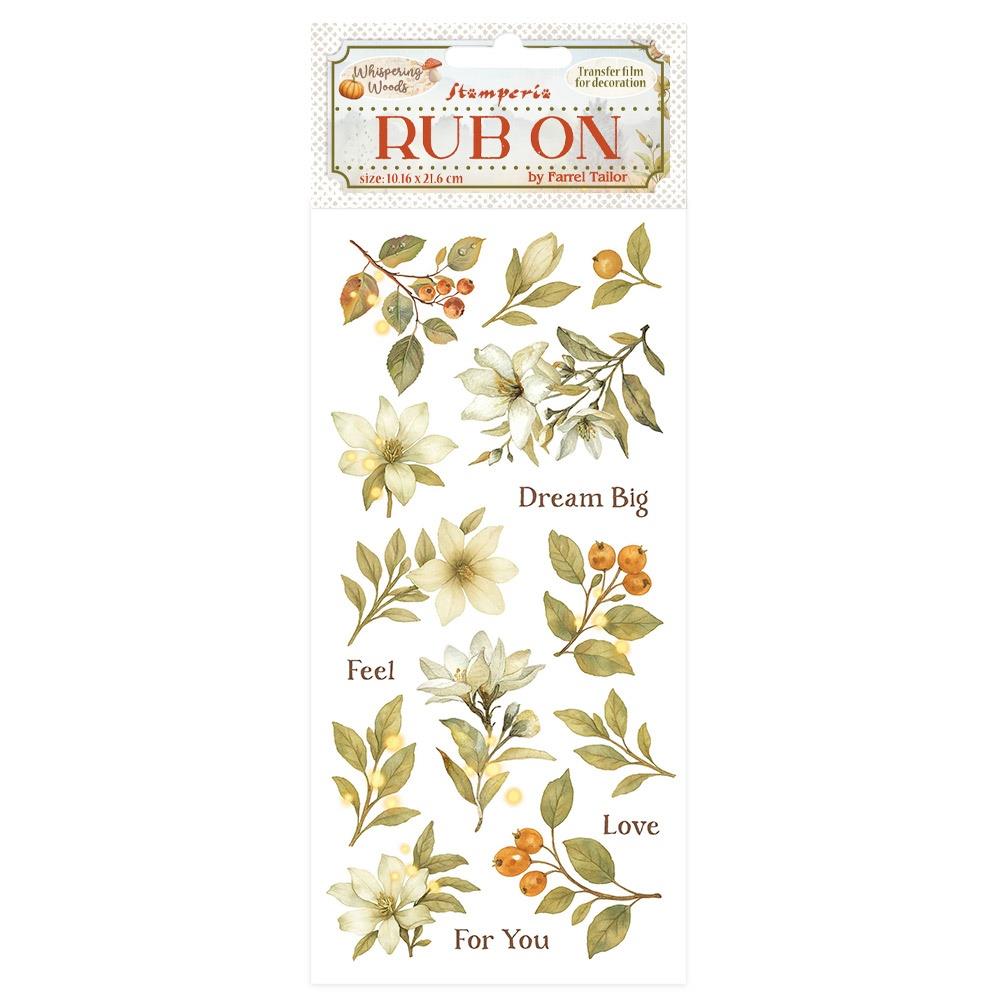 Floral rub-on transfer with motivational phrases