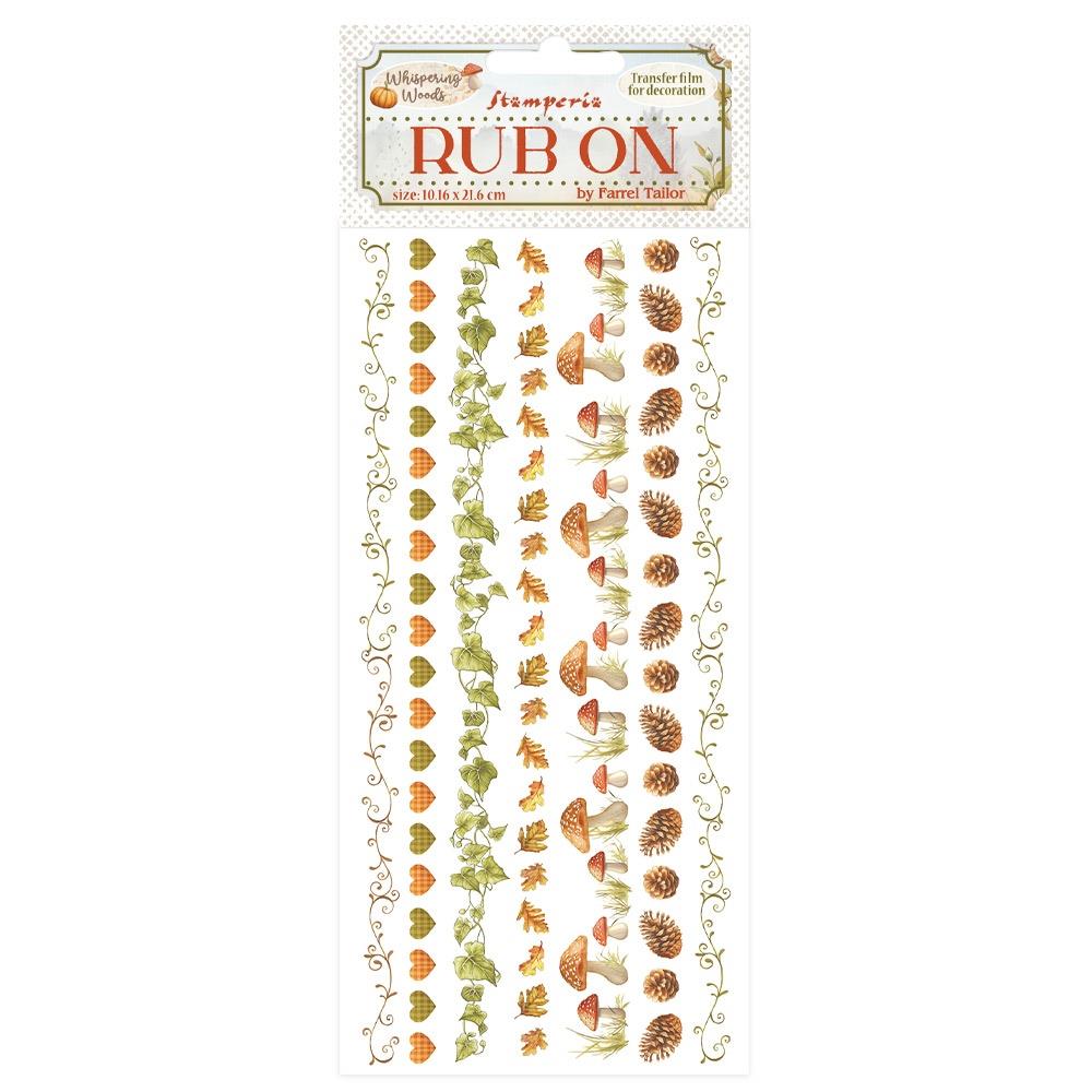 Rub-on transfer with autumn-themed designs