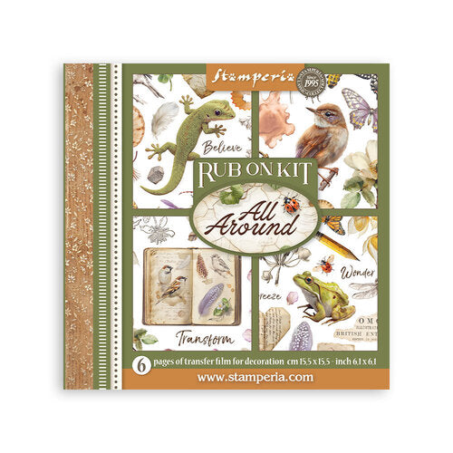 Stamperia rub on kit packaging with nature-themed design