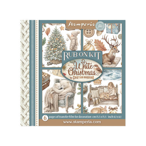 Stamperia Rub On Kit for White Christmas with decorative images on a white background