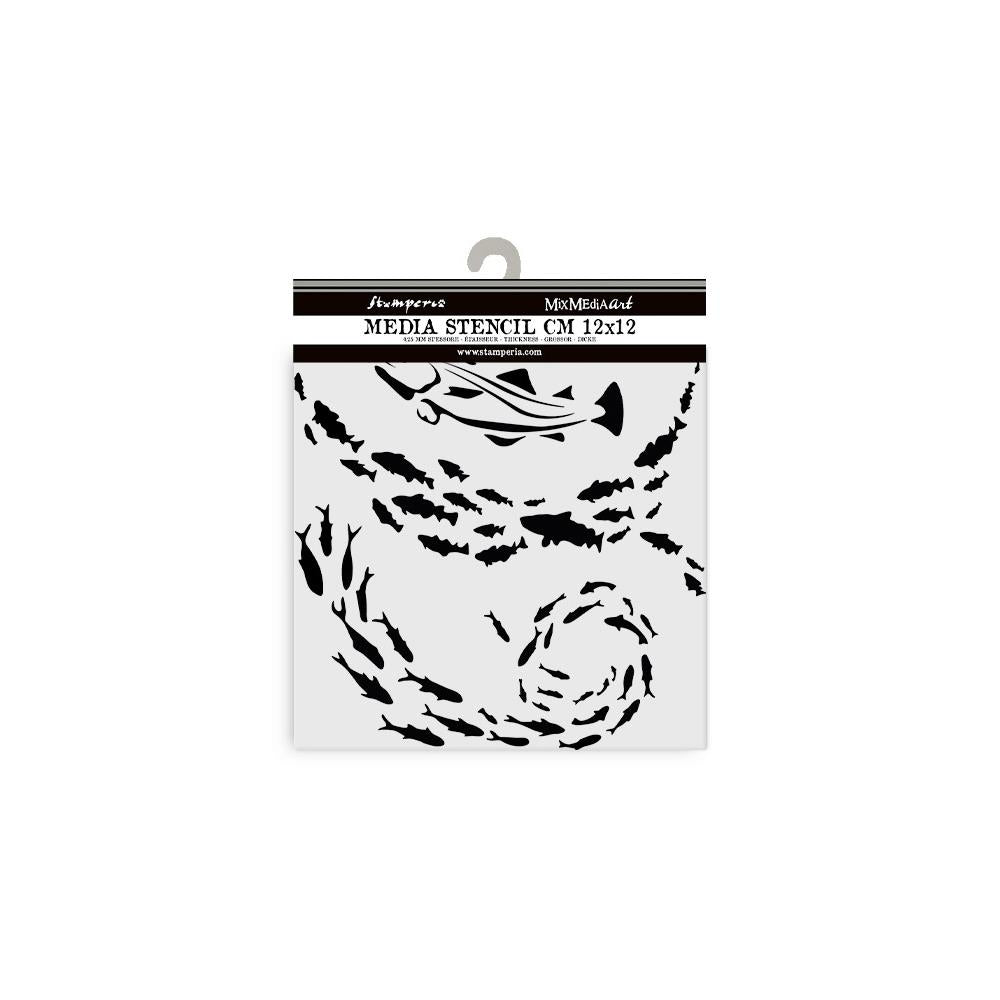 Stamperia Silent Sea Fish Stencil 12cm x 12cm – reusable crafting stencil with fish design from Cristina Radovan’s Silent Sea Collection