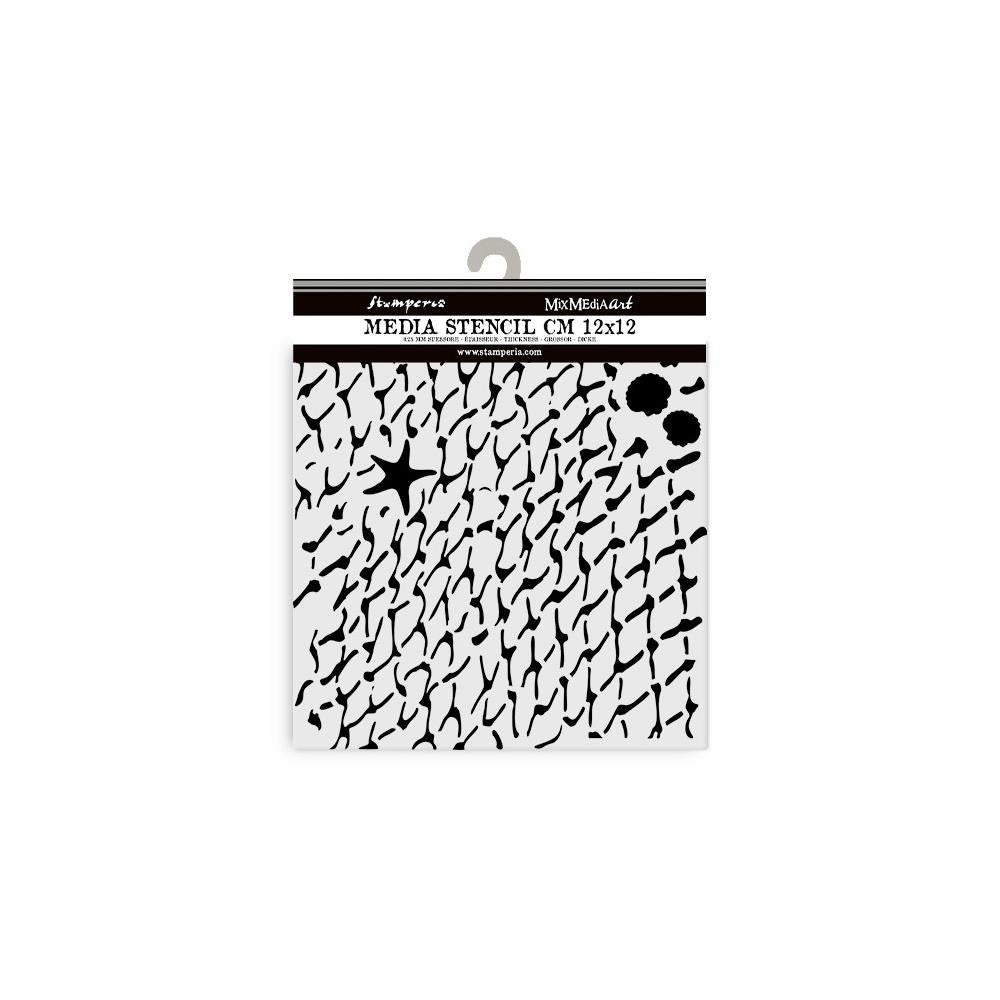 Stamperia Silent Sea Net Stencil 12cm x 12cm – reusable crafting stencil with ocean net design from Cristina Radovan’s Silent Sea Collection
