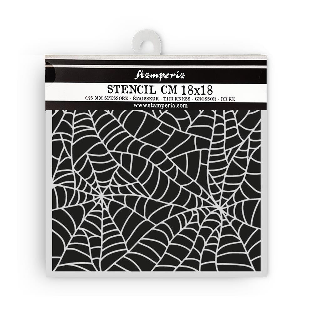 Stamperia spider web stencil in packaging with brand name.